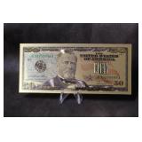 $50.00 Gold Plated Fantasy Note
