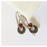 .925 Silver and Garnet and Marcasite Earrings
