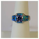 .925 Silver Princess Cut Blue Sapphire & Blue