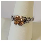 .925 Silver Dbl Butterfly Princess Cut Champagne