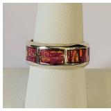 .950 Silver and Fire Opal Band Size 8.5