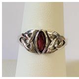 .925 Silver Celtic Design Ruby Ring Size 8