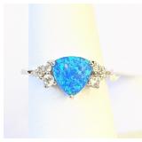 .925 Silver Blue Opal Ring - Size 7
