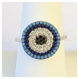 .925 Silver Nano Turquoise and Sapphire Ring S