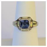 .925 Silver Princess Cut Tanzanite/Opal Ring Sz 7