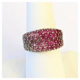 .925 Silver Ring With Pink Sapphires - Size 8