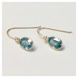 14K  Y.Gold Blue Zircons(2.2ct) Earrings .6Gr