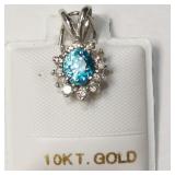 10K Wh.Gold Blue Zircons(0.9ct) Diamond(0.32ct)