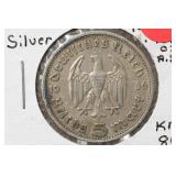 1936E 3rd Reich Silver Nazi 5 Reichs Mark