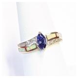 .925 Silver Tanzanite & Opal Ring Sz 7    S