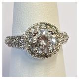 .925 Silver Halo Ring Size 6    CZ