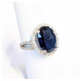 .925 Silver and Blue Sapphire Ring  Sz 8      S