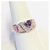.925 Silver Amethyst, Pink Opal Ring     Sz 8    O