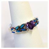 .925 Silver Heart Shape Amethyst & Blue Opal R