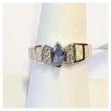.925 Silver Tanzanite & White Opal Ring Sz 9