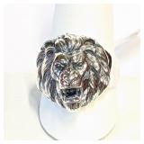 .925 Silver Solid Lion Ring Sz 12