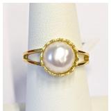 .925 Silver G Plated White Pearl Ring Size 8