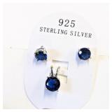 .925 Silver Blue Sapphire Pendant & Earrings Se
