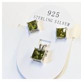 Peridot Princess Cut  .925 Silver Earrings and