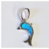 .925 Silver Blue Opal Dolphin  Pendant    R