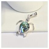 .925 Silver Abalone Turtle Pendant    R