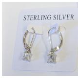 .925 Silver Square CZ Lever Back Ear. 4mm    R
