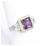 .925 Silver  5.50ct Princess Cut Amethyst  Ring