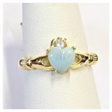 .925 Silver Natural Larimar Claddagh Size 6   S