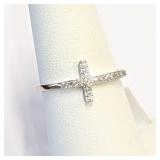 .925 Silver Trendy Sideways Cross Ring  Sz 7    A