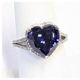 .925 Silver Tanzanite Heart Ring Sz 8     O