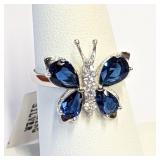 .925 Silver Blue Sapphire Butterfly Ring Sz 8    L
