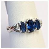 .925 Silver Blue Sapphire Ring Sz 6     R