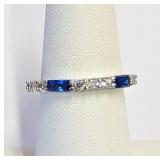 .925 Silver Baguette Blue Sapphire Ring Sz 7    R