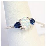 .925 Silver Blue Sapphire Ring Sz 8    L
