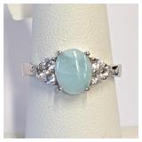 .925 silver Natural Larimar Ring Sz 7     CC