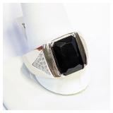 .925 Silver Mens Black Onyx Ring Sz 13   CA