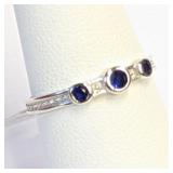 .925 Silver Blue Sapphire Ring Sz 7   A