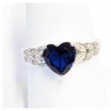 .925 Silver Blue Sapphire Heart Ring Sz 8   R