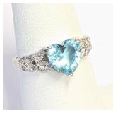 .925 Silver Aquamarine Heart Ring Sz 7     R