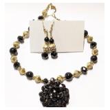 Vintage Black & Gold Earring and Necklace Set