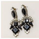 Large Vintage Black & Crystal Earrings