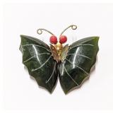 Jade & Coral Butterfly Brooch/Pendant - Lovely