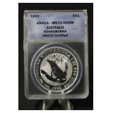 1992 MS70 1oz .999 Pure Silver Kookaburra