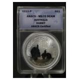 2011 MS70 1oz .999 Pure Silver Rabbit