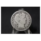 1915 Barber Silver Half Dollar Key Date 138,000