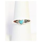.925 Silver Heart Turquoise Ring Sz 7   R