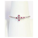 .925 Silver Ruby Sideways Cross Ring Sz 9  A