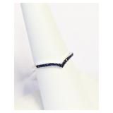 .925 Silver Blue Sapphire V Shape Ring Sz 7   A