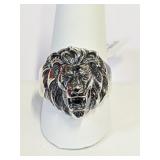 .925 Silver Solid Lion Ring Sz 12