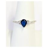 .925 Silver Pear Shape Sapphire Ring Sz 8   R